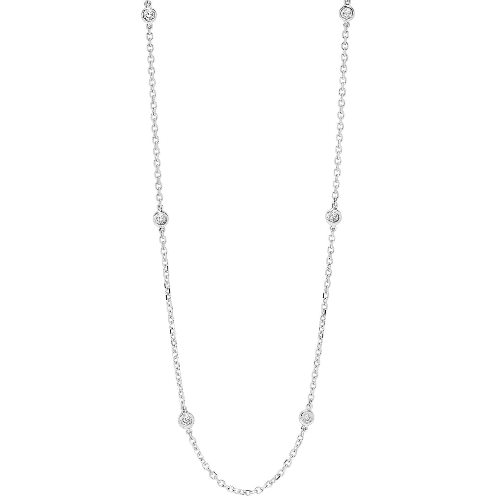 diamond station necklace in 14k white gold, adjustable (1/4ctw)