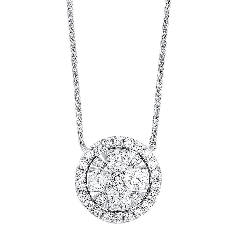 diamond starburst eternity circle cluster pendant necklace in 14k white gold (1/3 ctw)