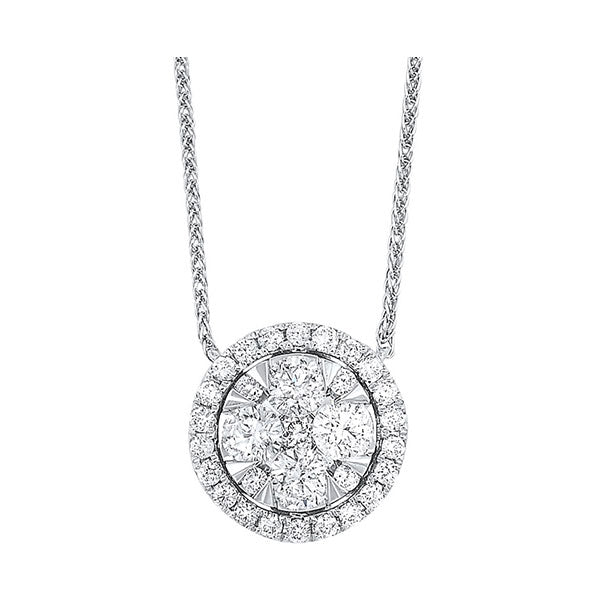 diamond starburst eternity circle cluster pendant necklace in 14k white gold (1/3 ctw)