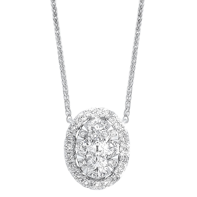 diamond starburst eternity oval cluster pendant necklace in 14k white gold (1/4 ctw)