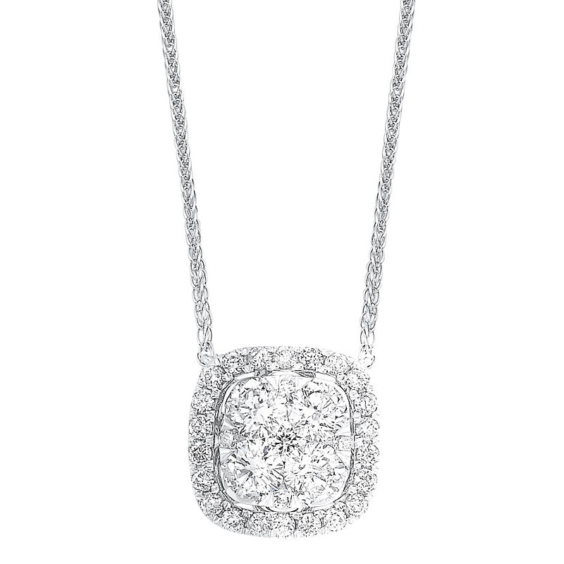 diamond cushion cluster halo pendant necklace in 14k white gold (1/4 ctw)