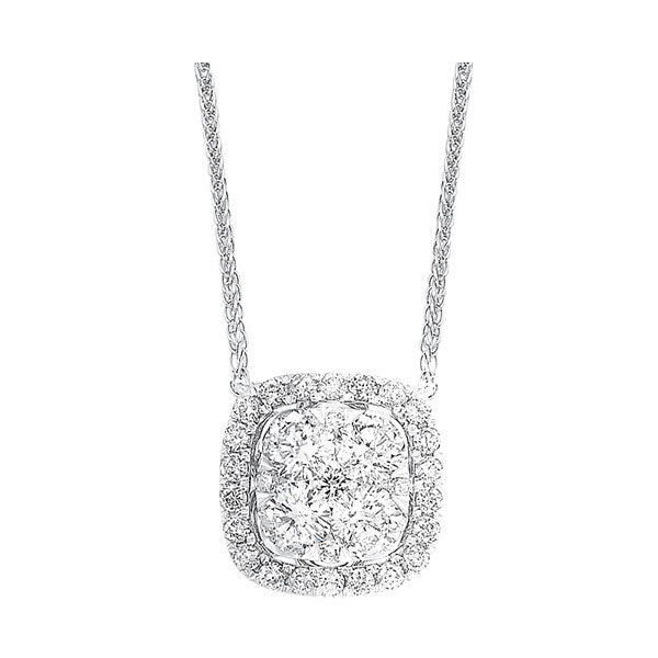 diamond cushion cluster halo pendant necklace in 14k white gold (1/4 ctw)