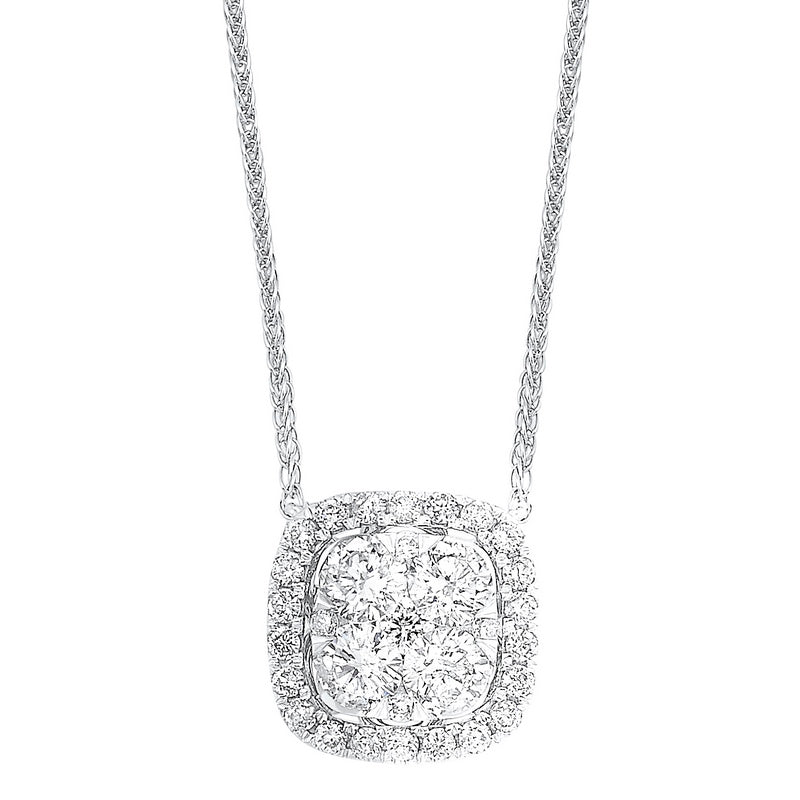 diamond cushion cluster halo pendant necklace in 14k white gold (1/3 ctw)