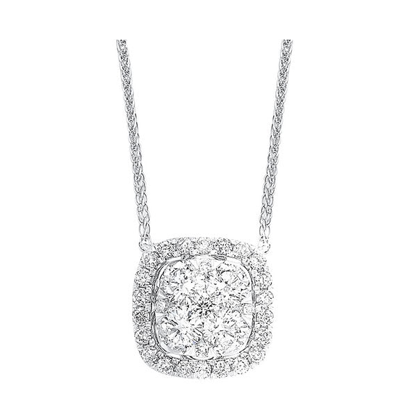 diamond cushion cluster halo pendant necklace in 14k white gold (1/2 ctw)