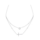 diamond cross & heart double strand layer necklace in 14k gold (1/5ctw)