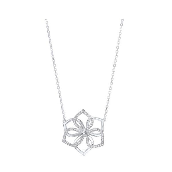 diamond hibiscus flower pendant necklace in sterling silver (1/5ctw)