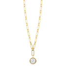 Yellow Gold and Diamond Cluster Pendant with Paperclip Chain