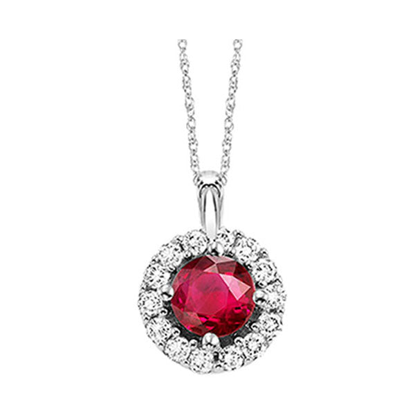 14k white gold color ensembles halo prong ruby pendant 1/1(2 ct. tw.)