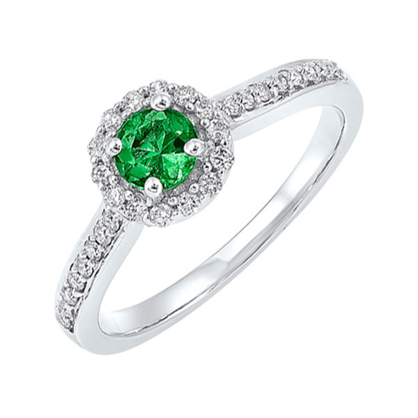 14k white gold halo prong emerald ring (1/3 ct. tw.)