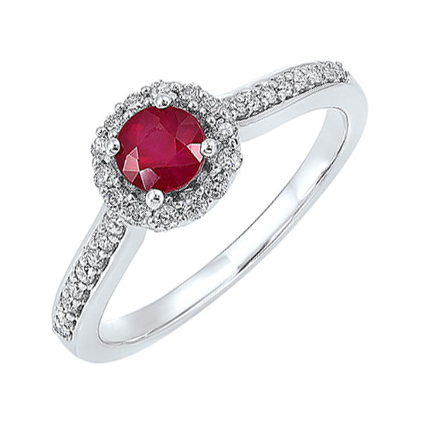 14k white gold halo prong ruby ring (1/3 ct. tw.)