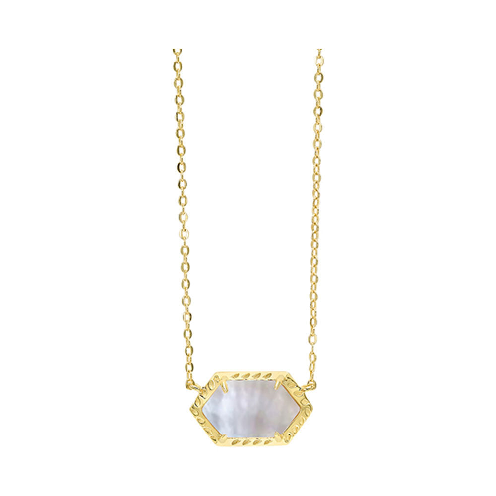 chic mother of pearl hexagon pendant layer necklace in gold plated sterling silver