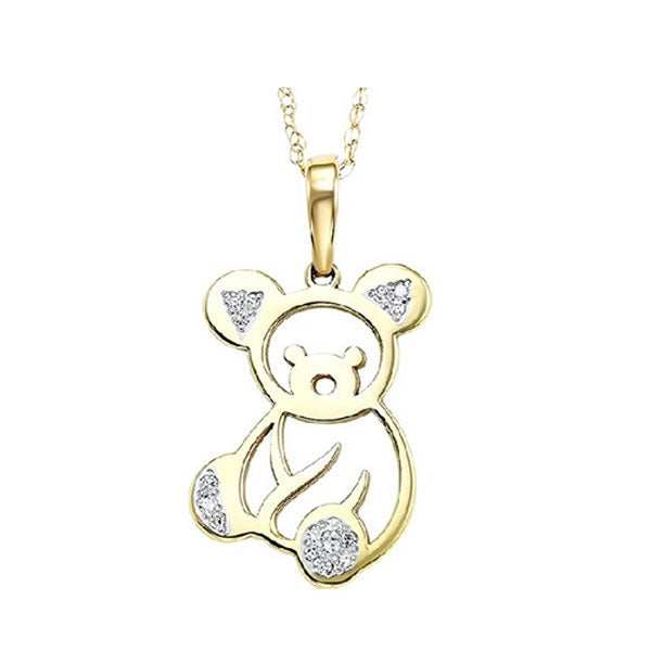 adorable diamond teddy bear pendant in yellow gold