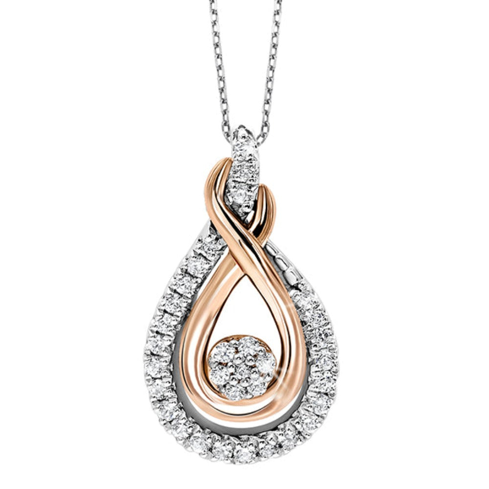 diamond rol rhythm of love cluster love knot pendant in 14k yellow gold & sterling silver (1/6 ctw)