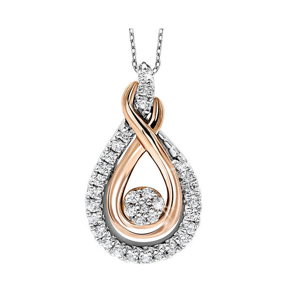 diamond rol rhythm of love cluster love knot pendant in 14k yellow gold & sterling silver (1/6 ctw)