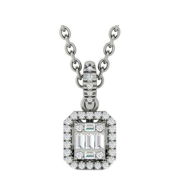 diamond rectangular halo drop pendant necklace in 14k white gold (1/10ctw)