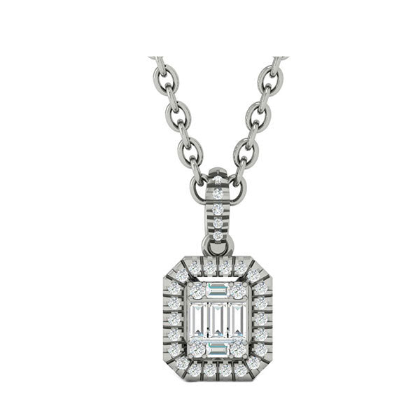 diamond rectangular halo drop pendant necklace in 14k white gold (1/7ctw)