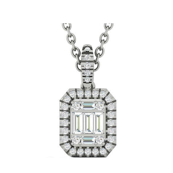 diamond rectangular halo drop pendant necklace in 14k white gold (1/4ctw)