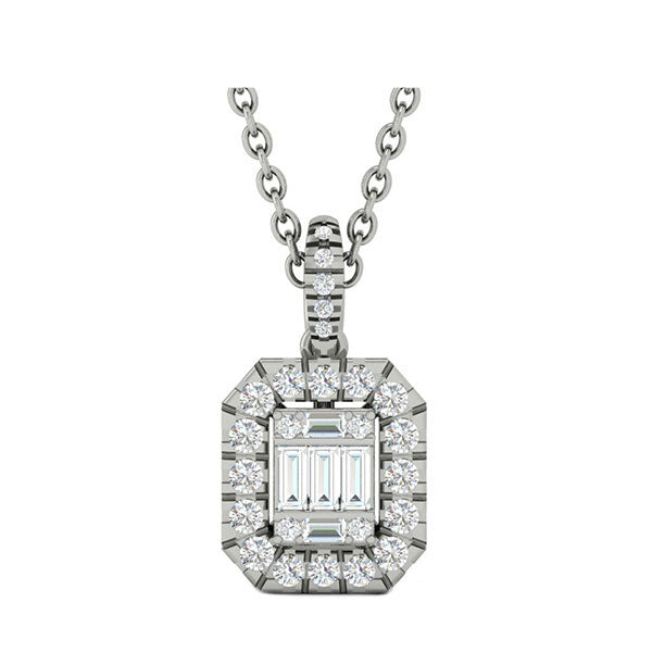 diamond rectangular halo drop pendant necklace in 14k white gold (1/3ctw)