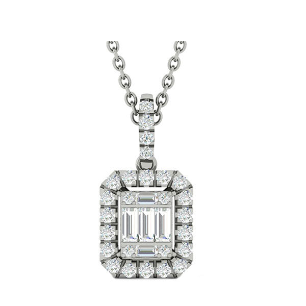 diamond rectangular halo drop pendant necklace in 14k white gold (1/2ctw)