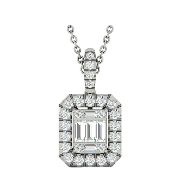 diamond rectangular halo drop pendant necklace in 14k white gold (3/4ctw)