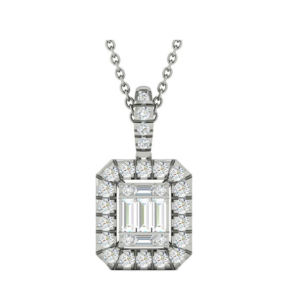 diamond rectangular halo drop pendant necklace in 14k white gold (1ctw)