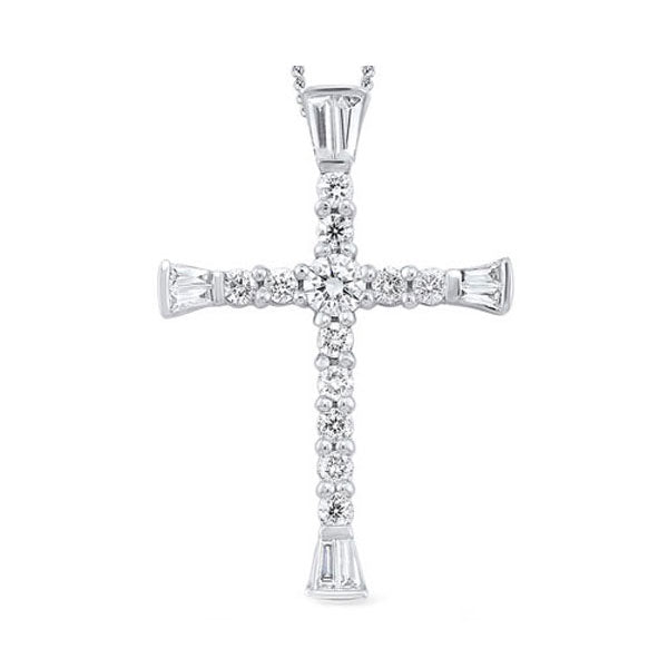 shared prong cross diamond necklace in 14k white gold (3/8 ct. tw.)