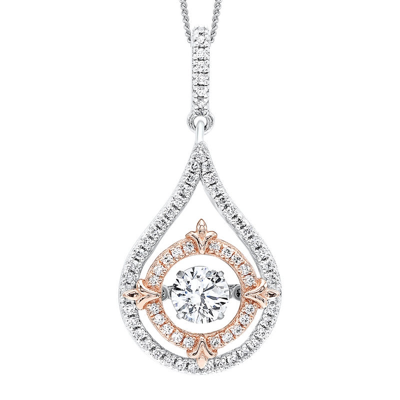 solitaire double halo fleur-de-lis cz drop pendant in sterling silver