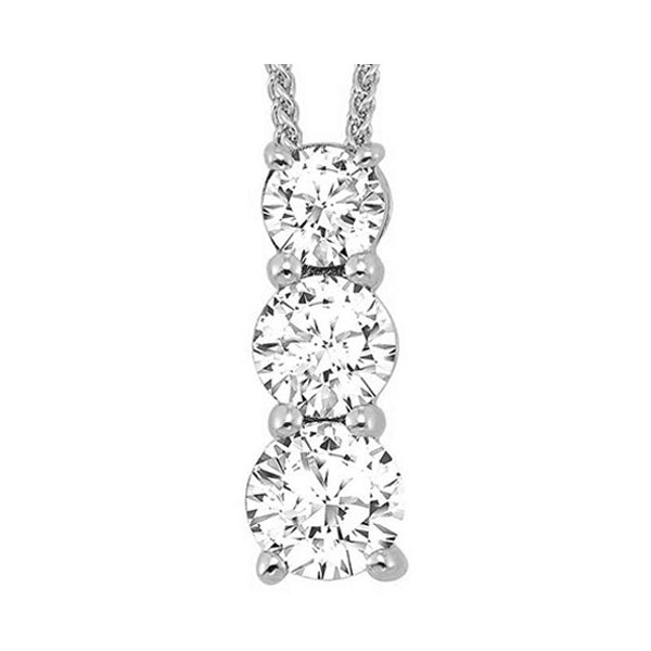 14k white gold 3 stone prong diamond necklace 3/4ct