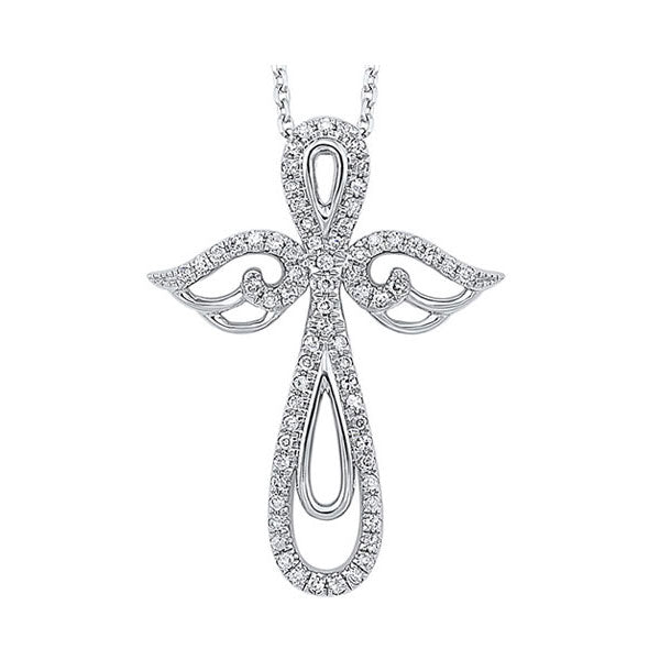 diamond heavenly angel pendant in 14k white gold (1/7 ctw)