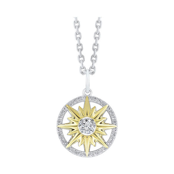 crystal star halo pendant in two-tone sterling silver