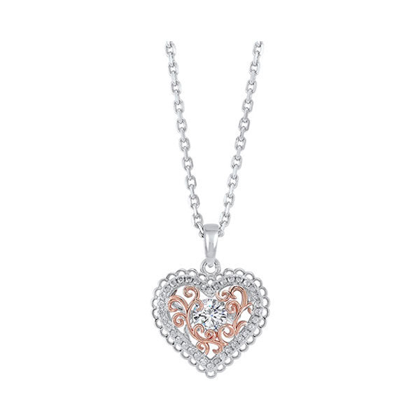 intricate heart crystal pendant in two-tone sterling silver