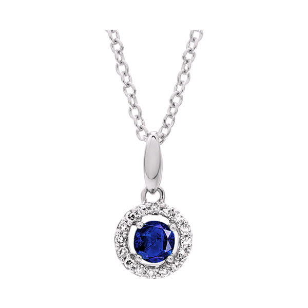 sapphire & diamond halo pendant necklace in 10k white gold (1/25 ct. tw.)