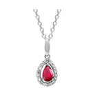 ruby & diamond teardrop halo pendant necklace in 10k white gold (1/25 ct. tw.)