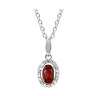 ruby & diamond oval halo pendant necklace in 10k white gold (1/25 ct. tw.)