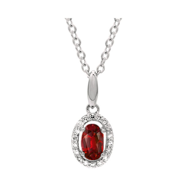 ruby & diamond oval halo pendant necklace in 10k white gold (1/25 ct. tw.)