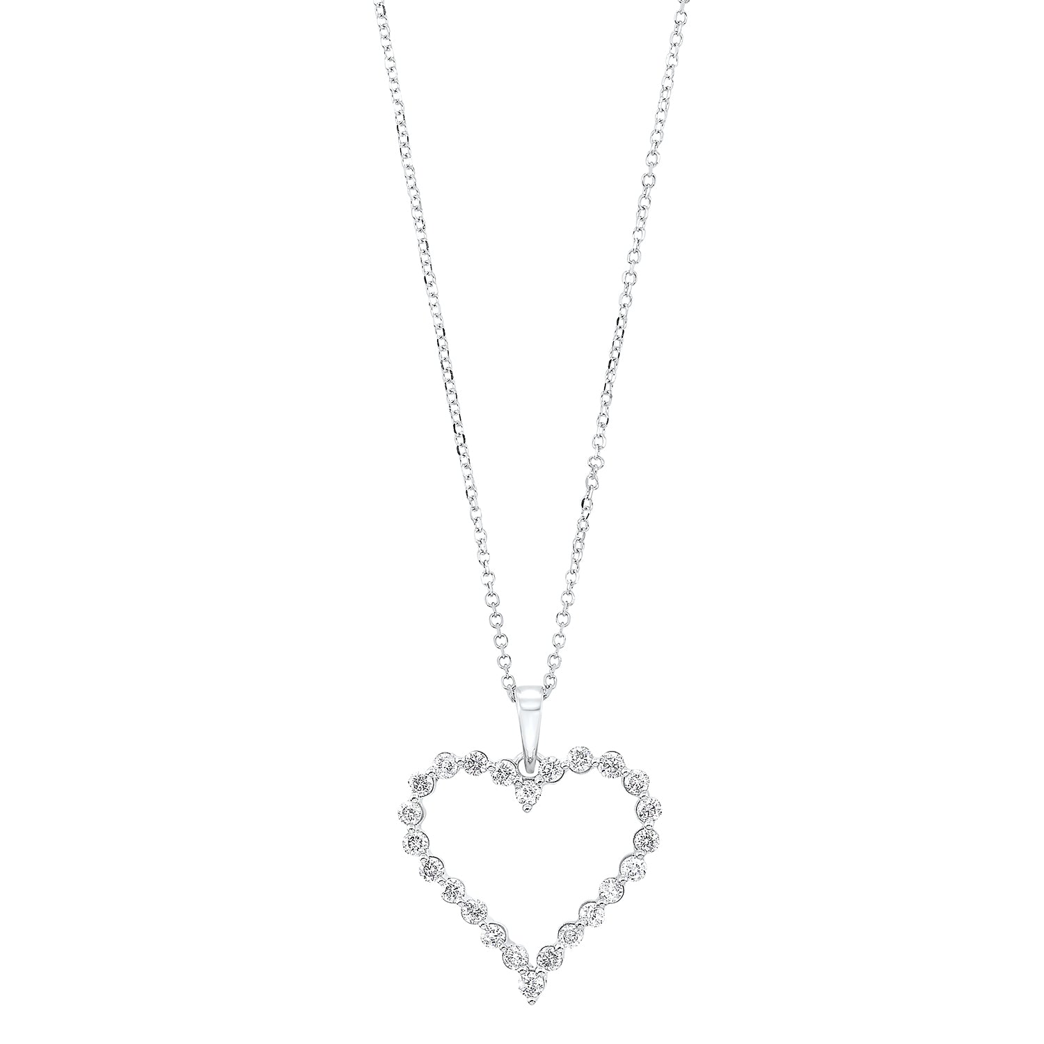 diamond open heart pendant necklace in 14k white gold (1/2ctw)