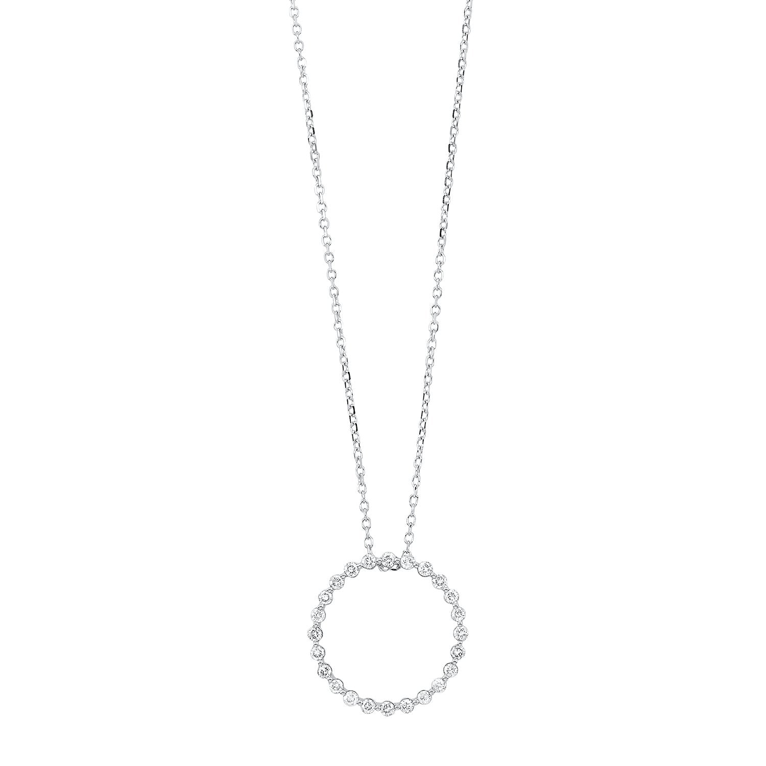 diamond eternity circle floating pendant necklace in 14k white gold (1/4ctw)