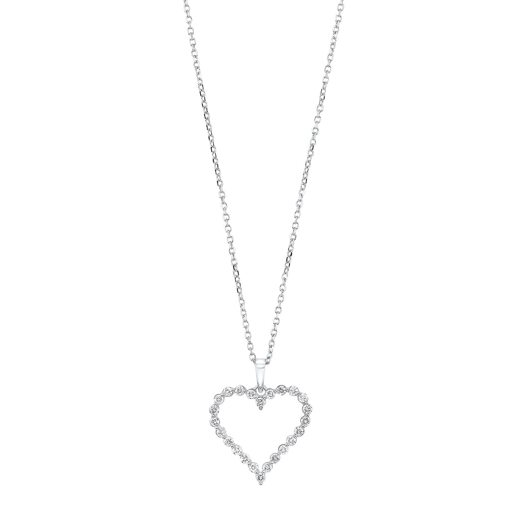 diamond open heart pendant necklace in 14k white gold (1/4ctw)