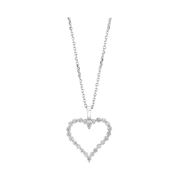 diamond open heart pendant necklace in 14k white gold (1/4ctw)