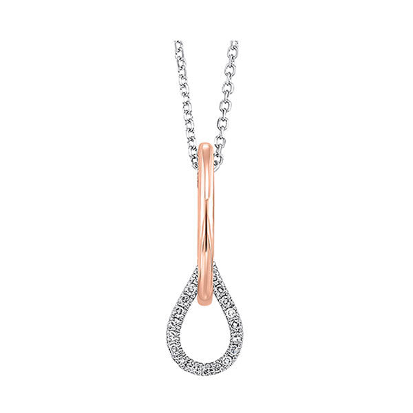 diamond teardrop dangle pendant in 14k two-tone gold (1/25ctw)