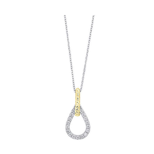 diamond teardrop twisted interlocking pendant necklace in 14k two-tone gold (1/7ctw)