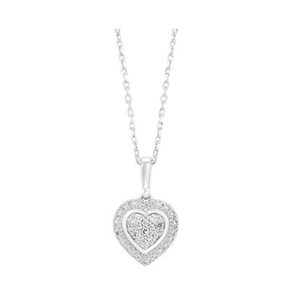 diamond halo heart cluster pendant necklace in sterling silver (1/5 ctw)