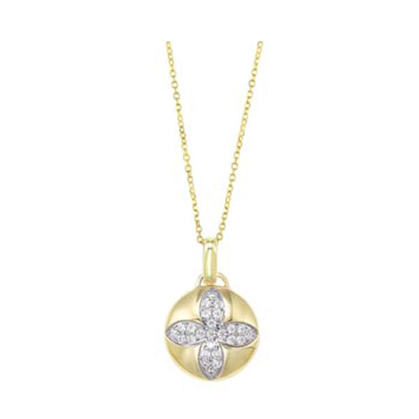 diamond medallion flower pendant necklace in yellow gold (1/4ctw)