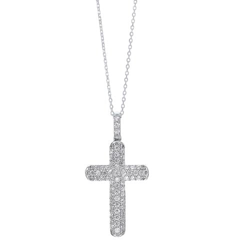 classic cross pendant cz necklace in sterling silver
