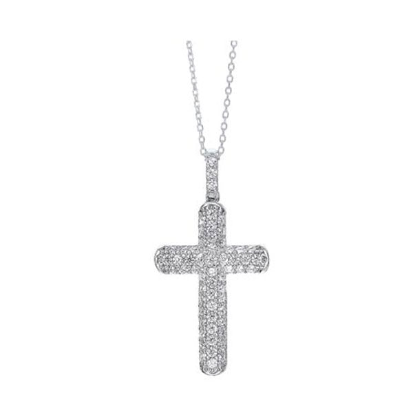 classic cross pendant cz necklace in sterling silver