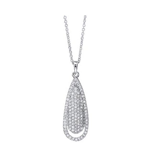 halo pear anniversary cz pendant necklace in sterling silver