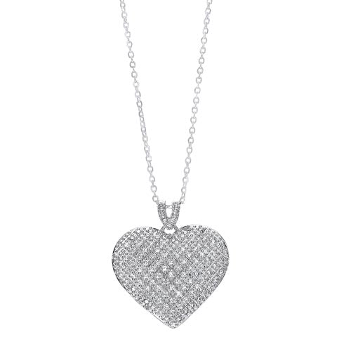 pave heart cz pendant necklace in sterling silver