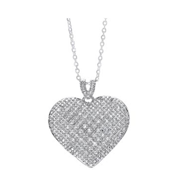 pave heart cz pendant necklace in sterling silver