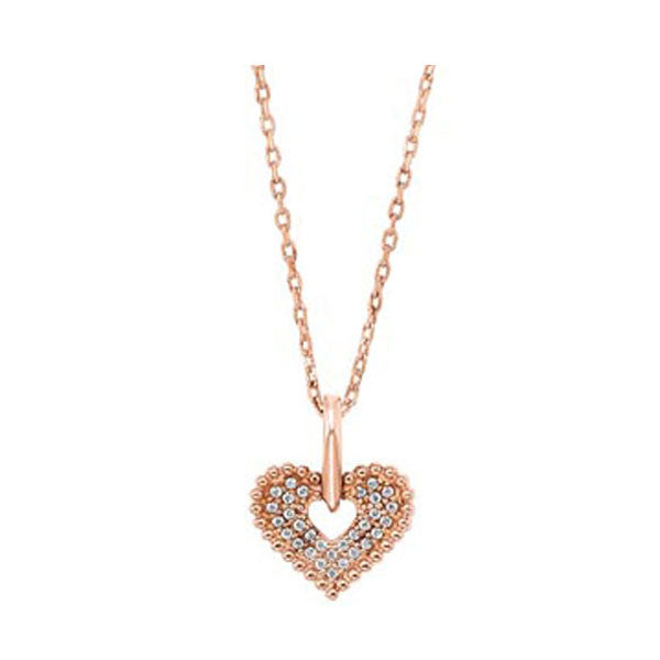 diamond double row beaded heart pendant in 14k yellow gold (0.05ctw)