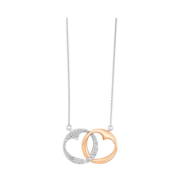 diamond halo heart double eternity circle pendant in 10k rose gold & sterling silver